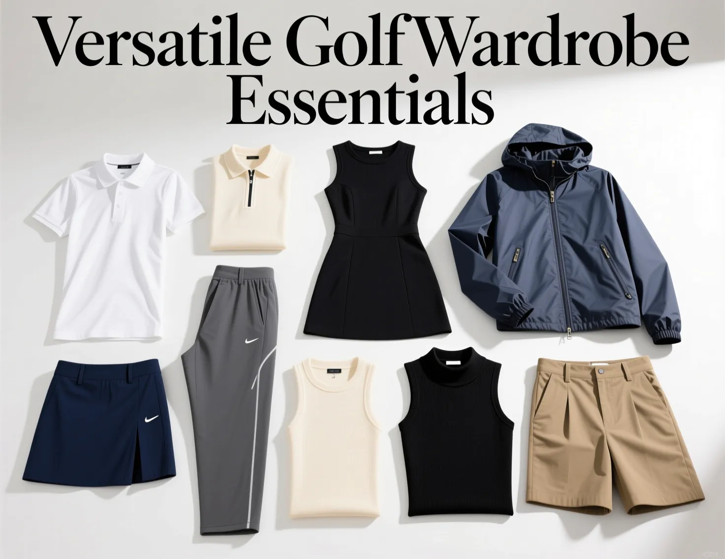Versatile golf wardrobe essentials flat lay coordination