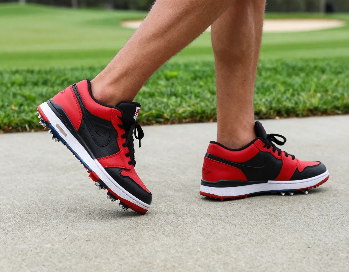 Nike air jordan golf shoes with bold colorways on cart path