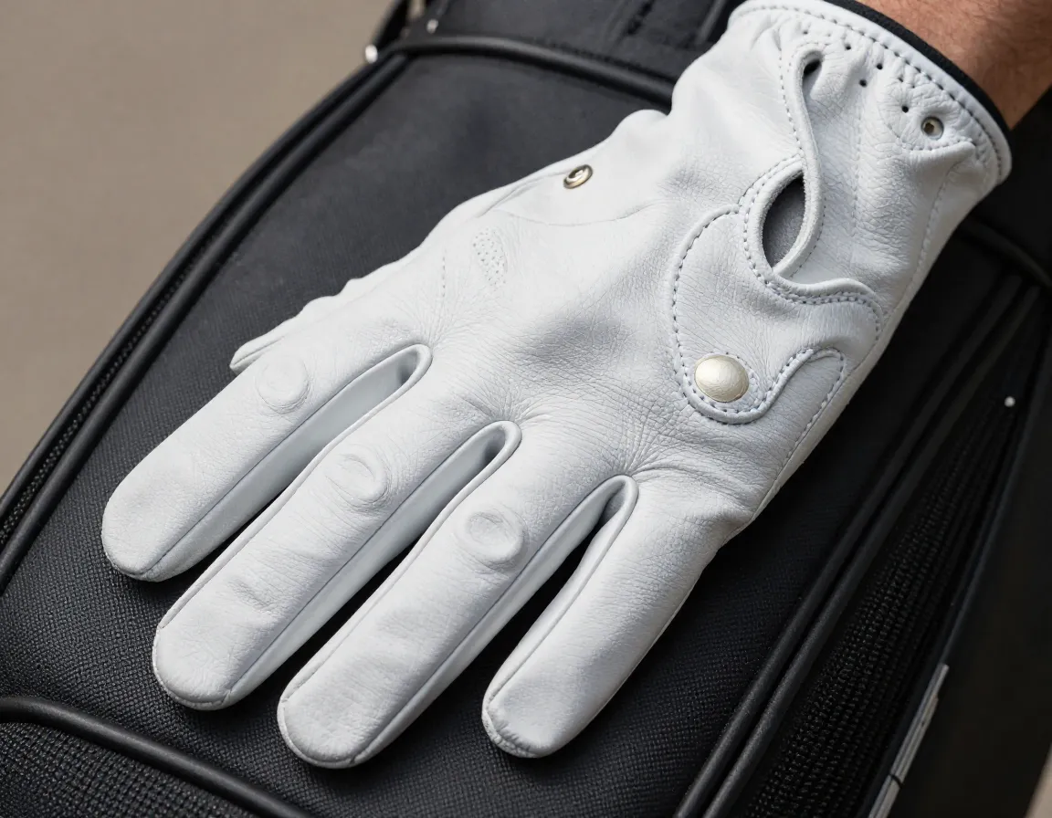 Premium cabretta leather golf glove on golf bag