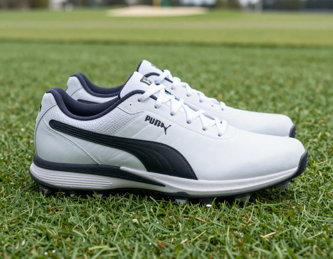 Puma ignite lightweight spikeless golf shoes on practice range