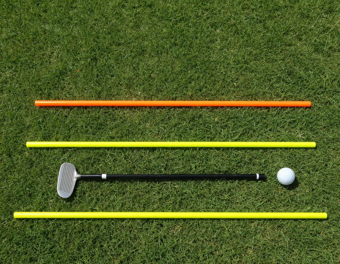 Alignment sticks and golf club parallel on practice ground