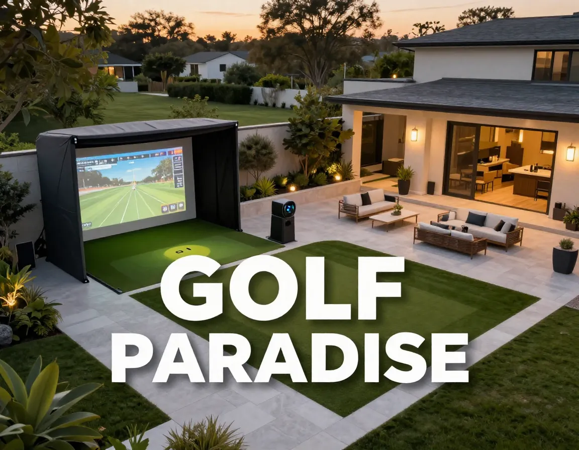 Backyard golf simulator entertainment paradise patio design