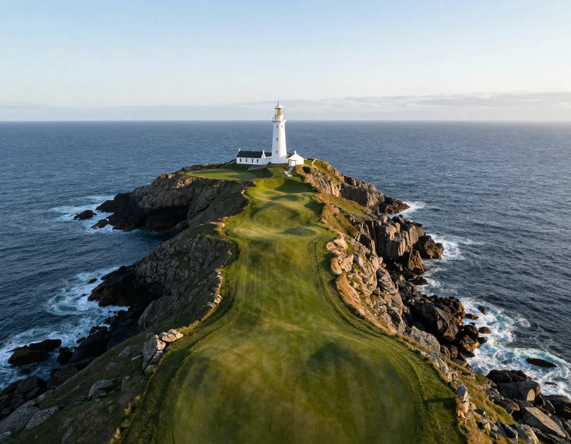 Dramatic atlantic peninsula golf course with historic lighthouse backdrop