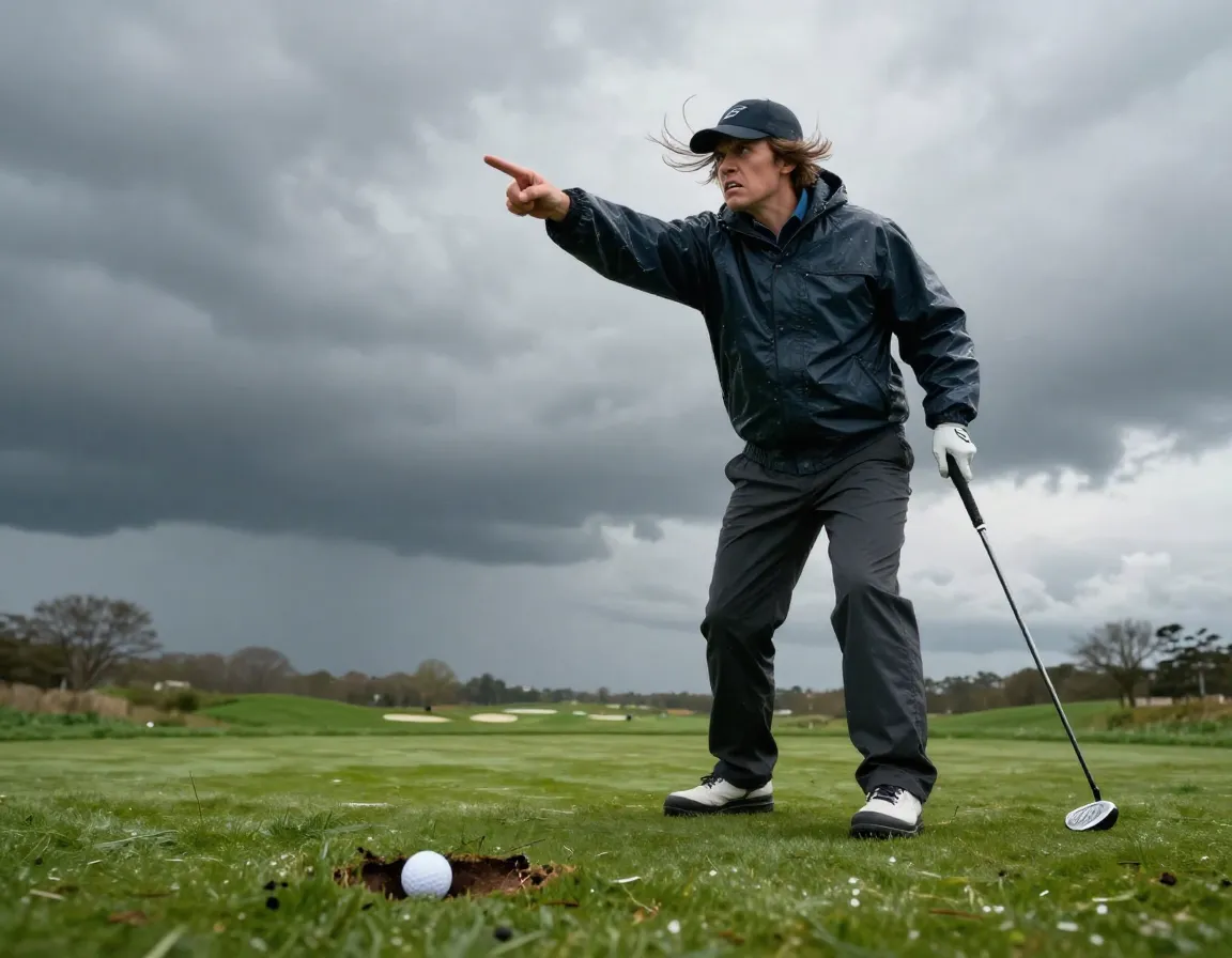 Golfer dramatically blaming weather for poor shot