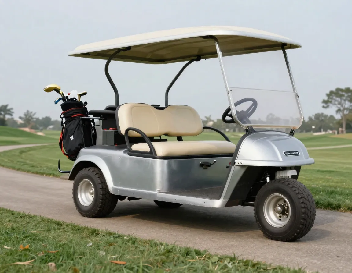 1951 marketeer three wheeled electric golf cart on golf course