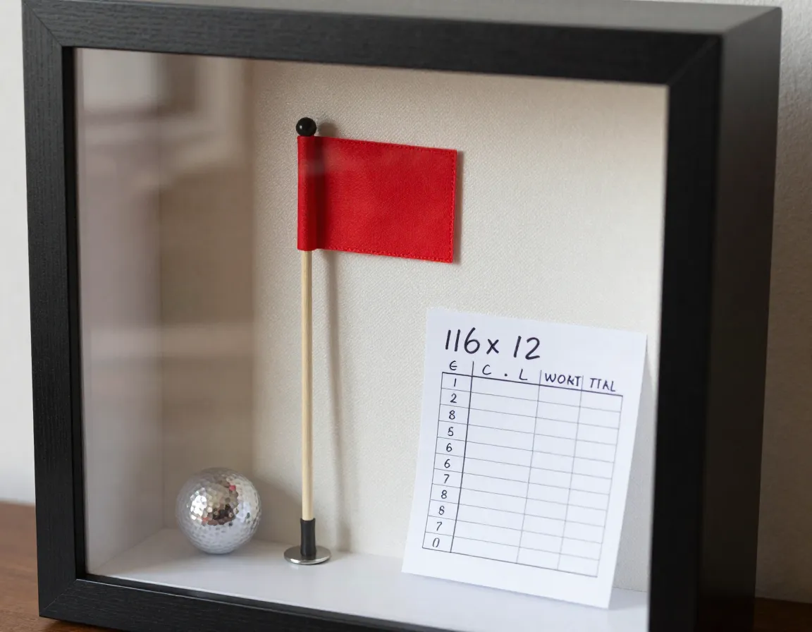 Shadow box with flag scorecard ball marker display