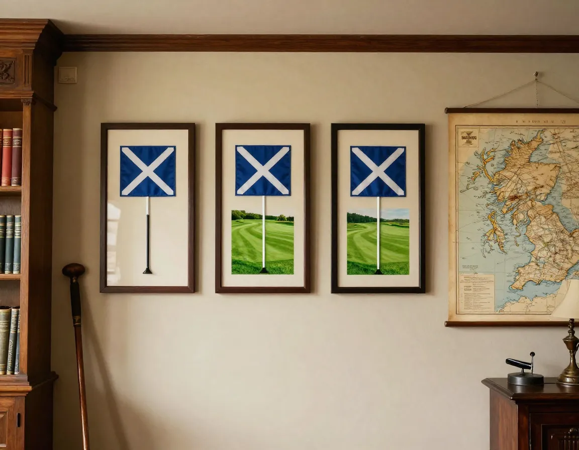 Themed scottish links golf course flags grouping