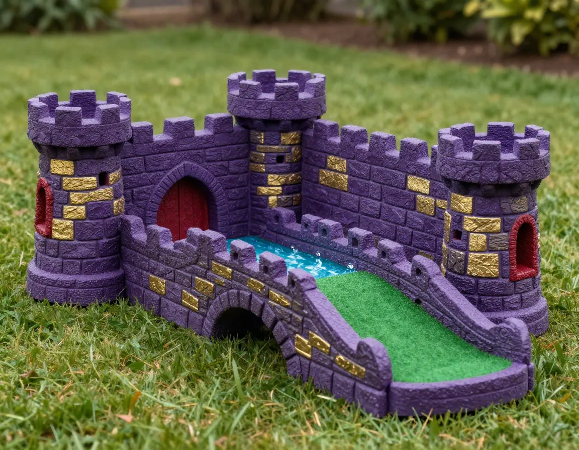 Stone textured castle wall drawbridge medieval mini golf obstacle