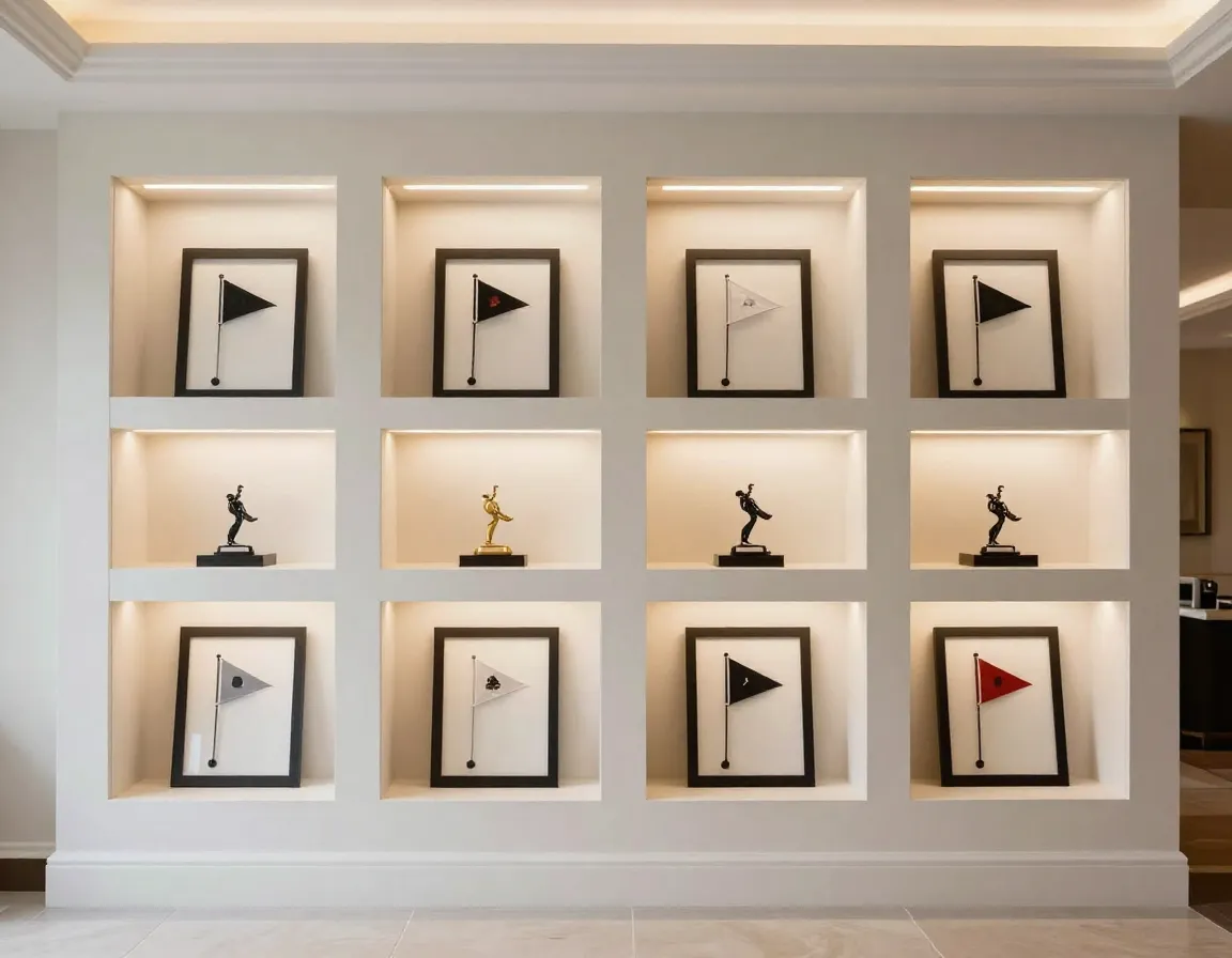 Custom built in recessed shadow box display wall