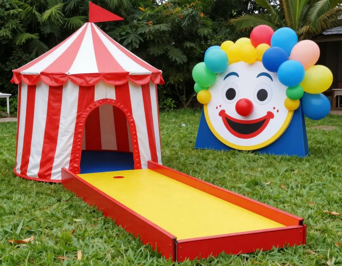 Striped circus tent clown face target carnival mini golf course