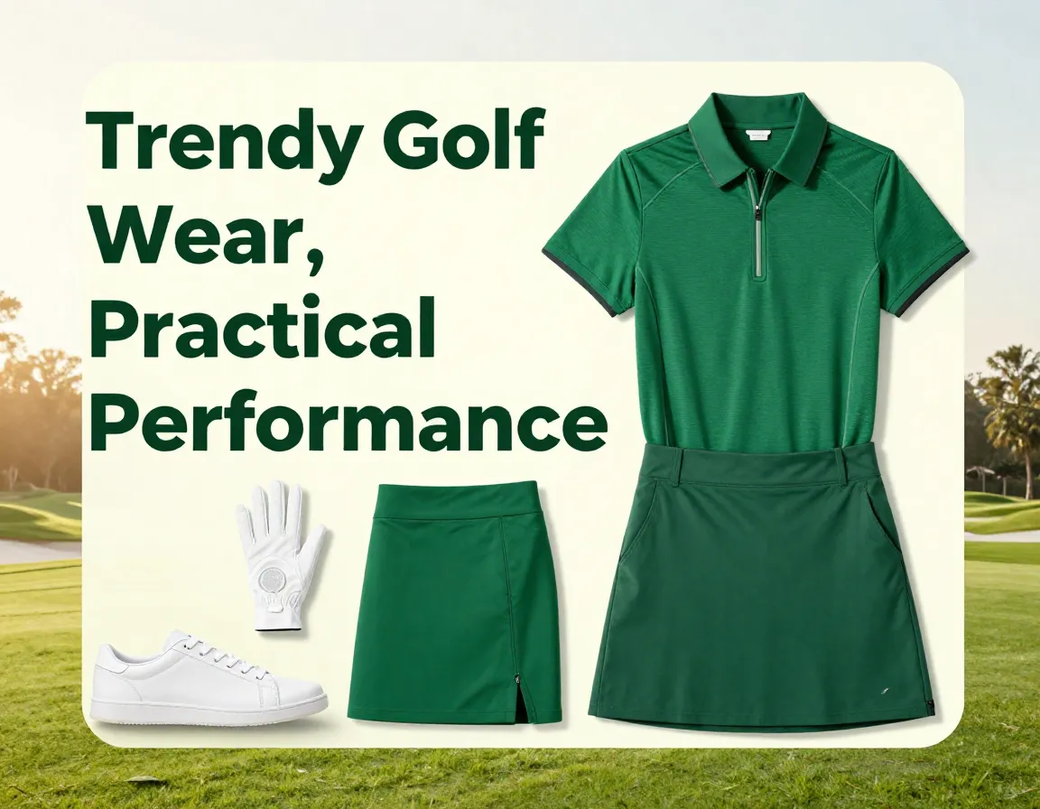 Emerald green golf polo quarter zip skirt sneaker flat lay