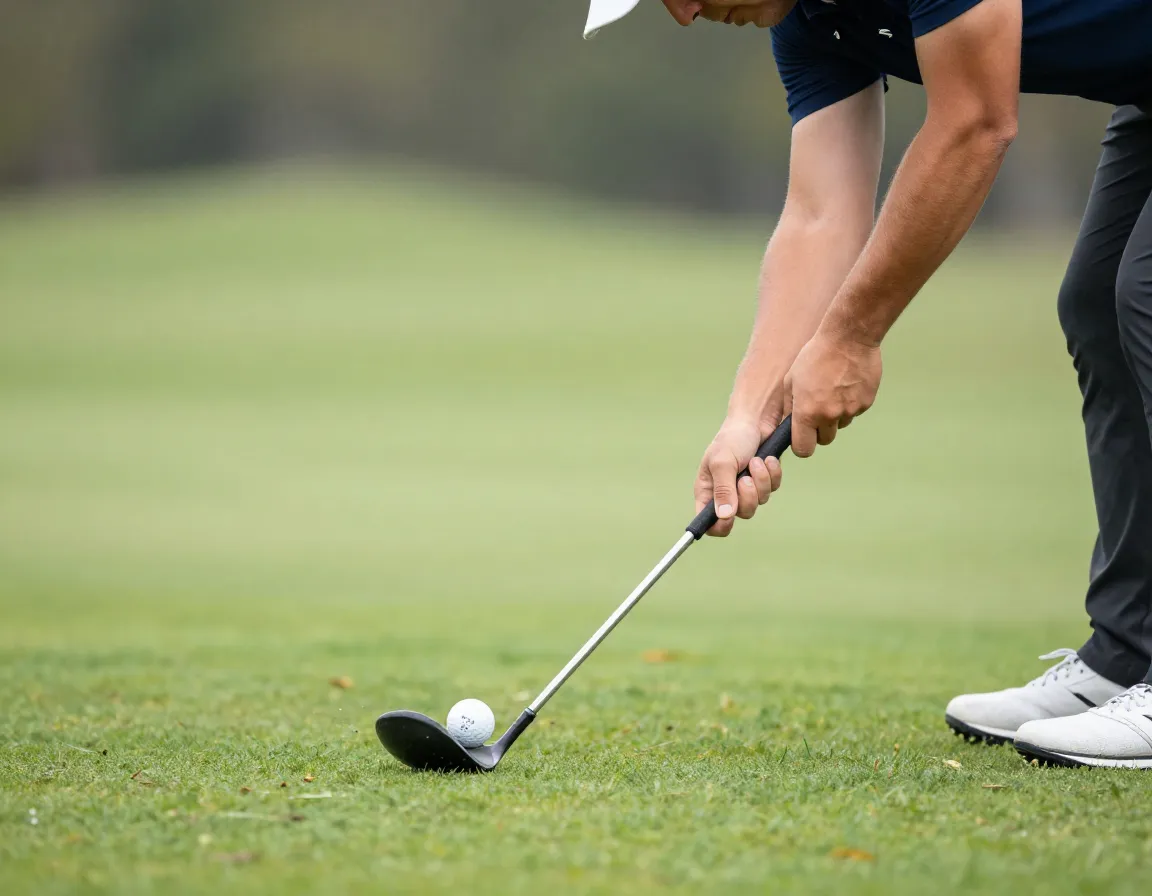 Golfer executing release drill with short controlled wedge swing