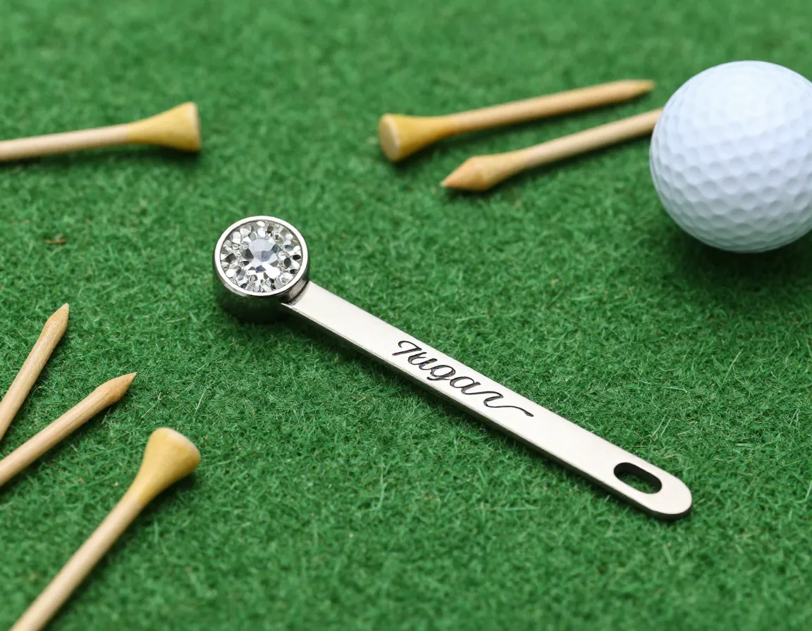 Magnetic crystal ball marker and elegant engraved divot tool