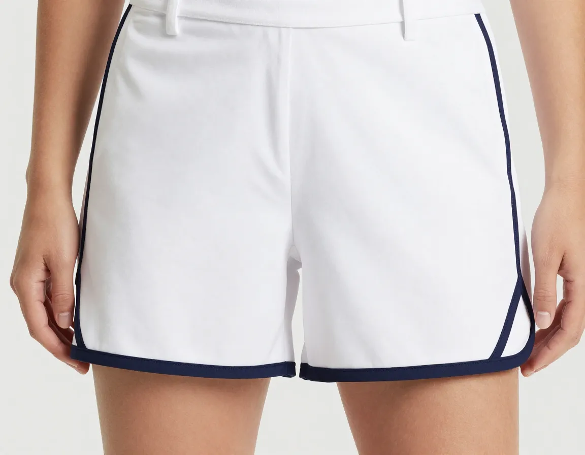 White golf skort contrast navy piped edge detailing