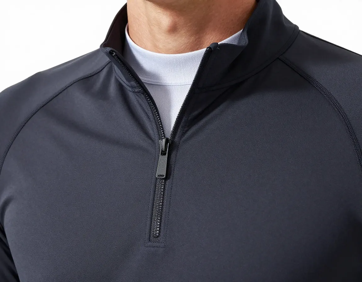 Moisture wicking quarter zip midlayer over base layer