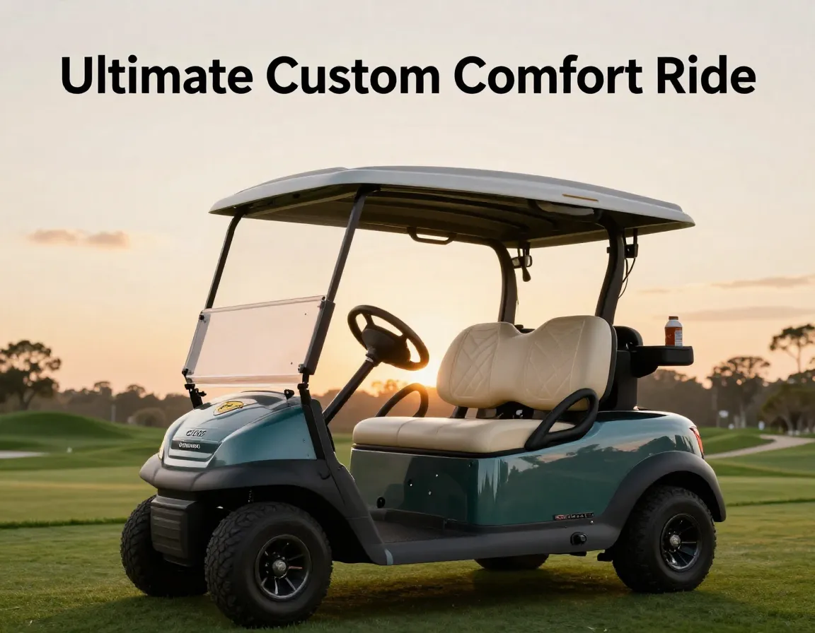 Luxury club car golf cart with premium accessories on fairway