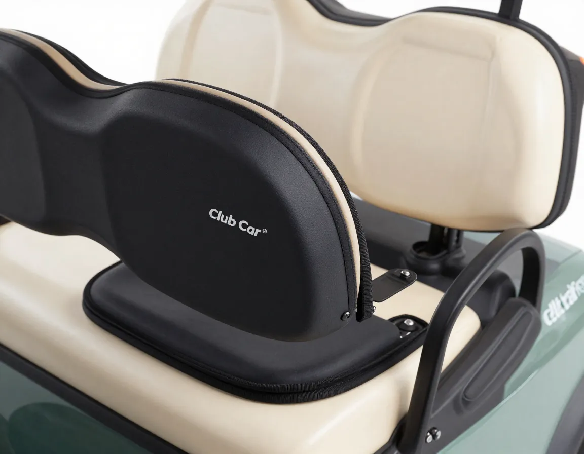 Club car padded armrest and hip restraint on golf cart seat
