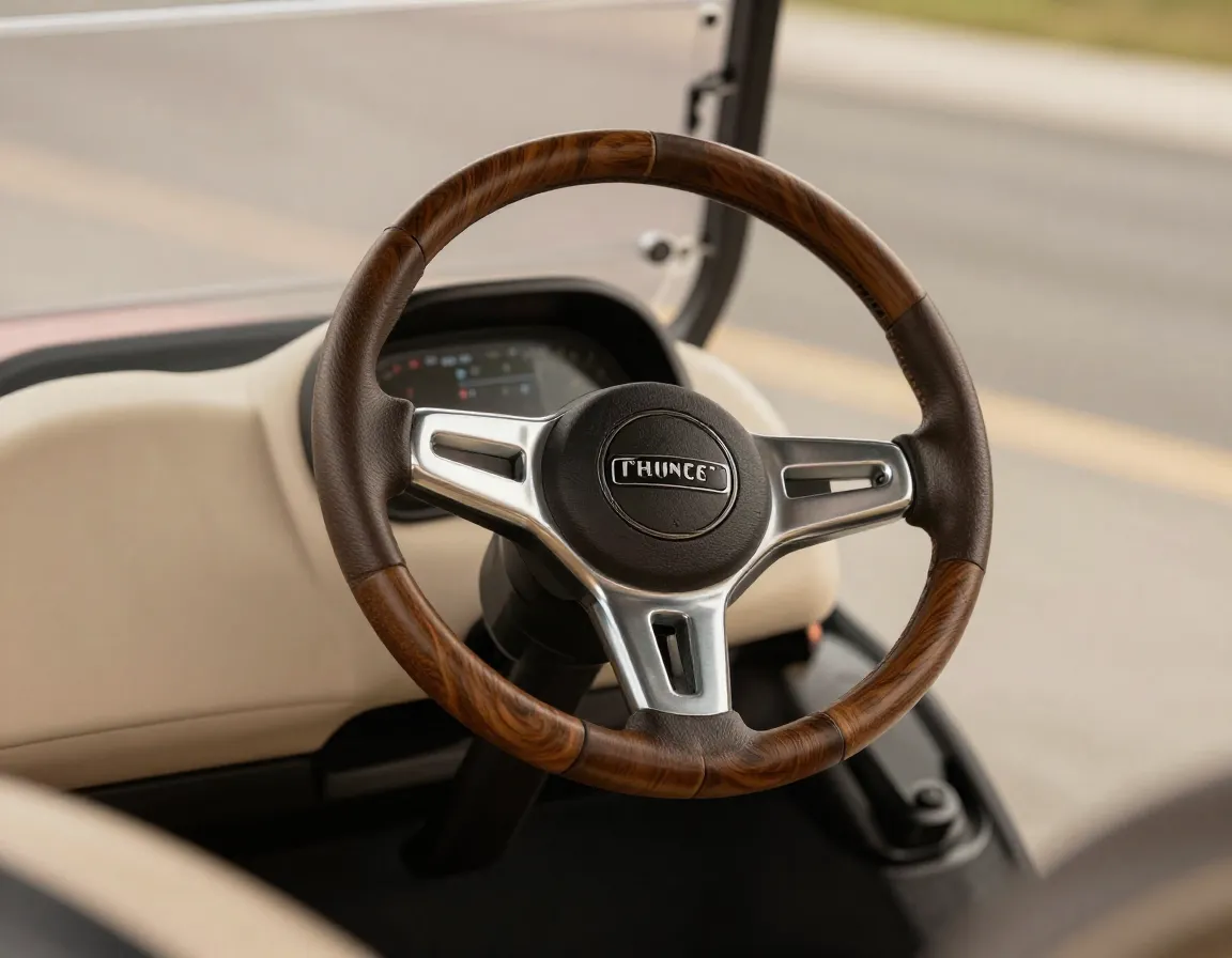 Premium italian steering wheel in a club car golf cart cockpit