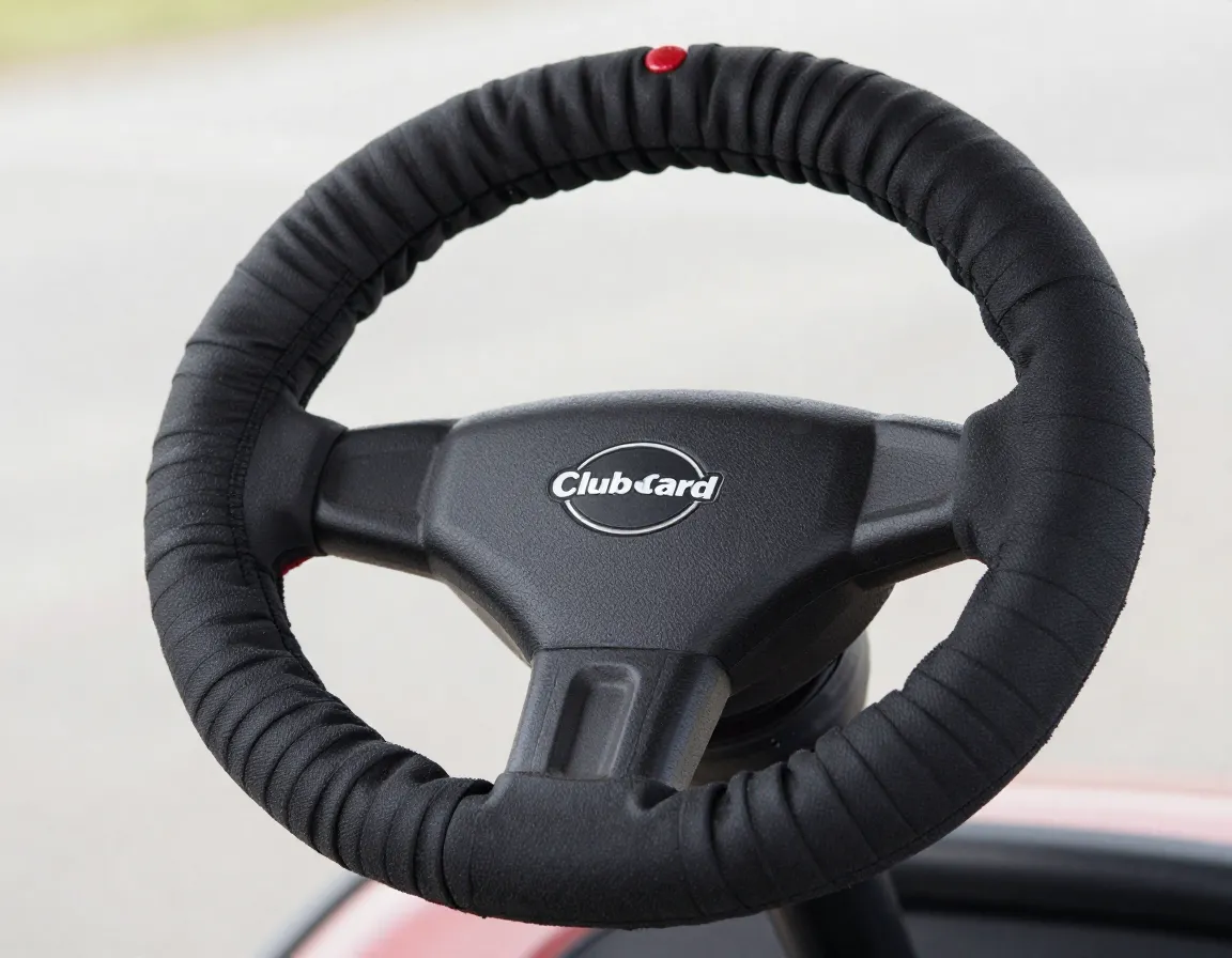 Neoprene steering wheel cover with club car logo on wheel
