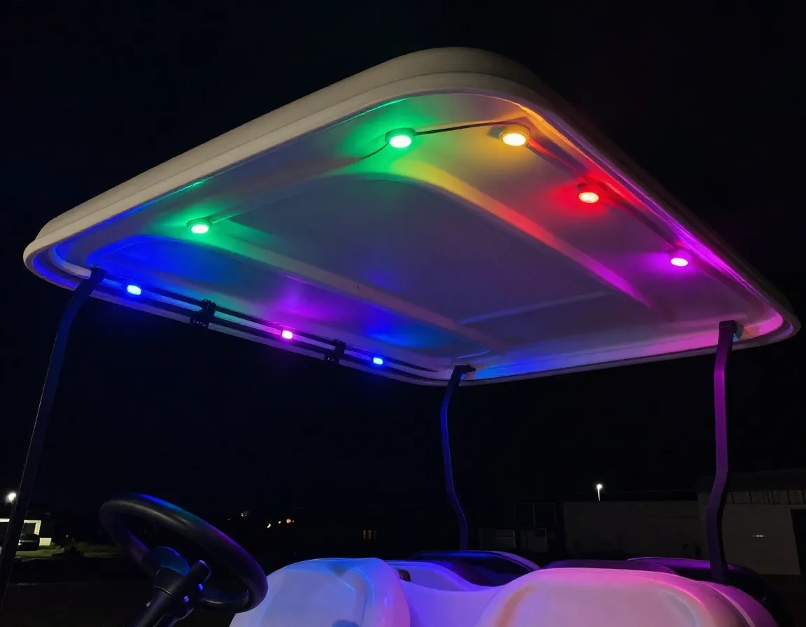 Color changing led interior lights under a golf cart canopy