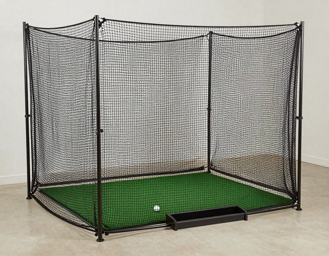 Heavy duty golf net enclosure with side barriers in compact space