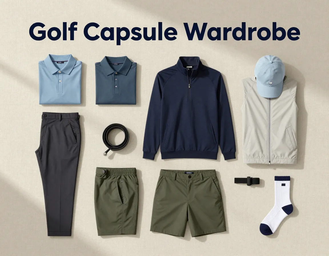Golf capsule wardrobe eight essential pieces flat lay