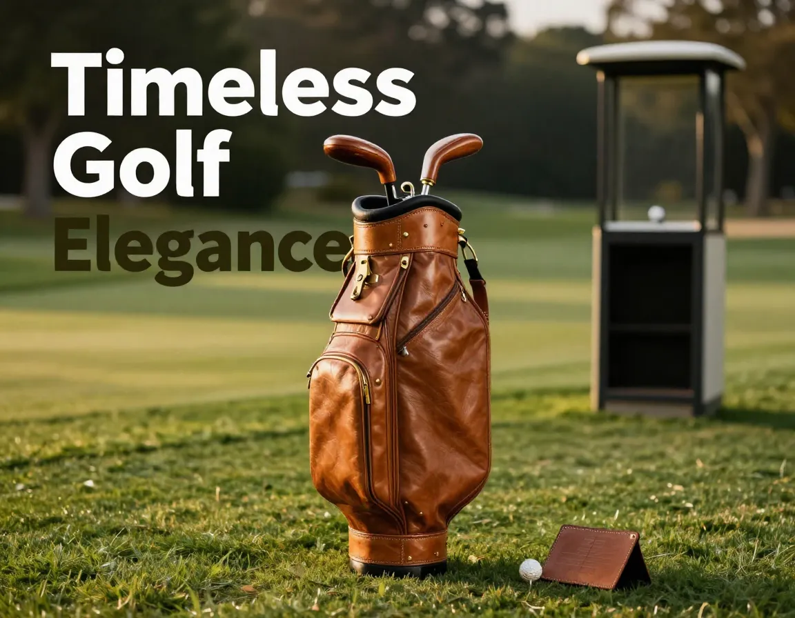 Vintage leather golf bag brass hardware fairway golden hour elegance