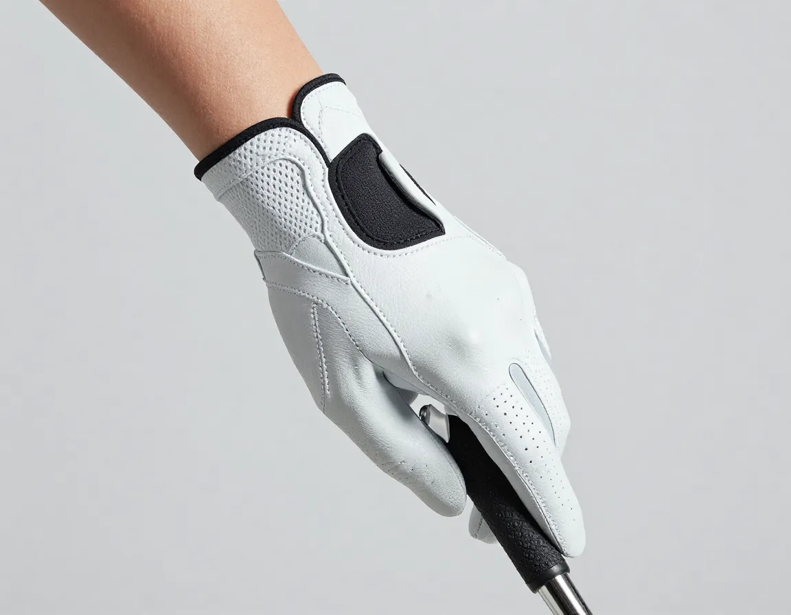 A performance golf glove with secure wrist closure and breathable mesh