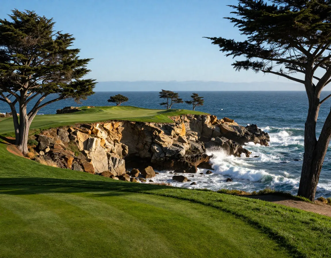 Pacific ocean pebble beach golf links seventh hole clifftop green