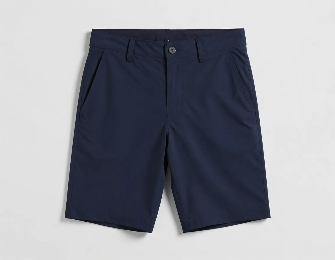 Tailored technical shorts with a seven inch inseam flat front