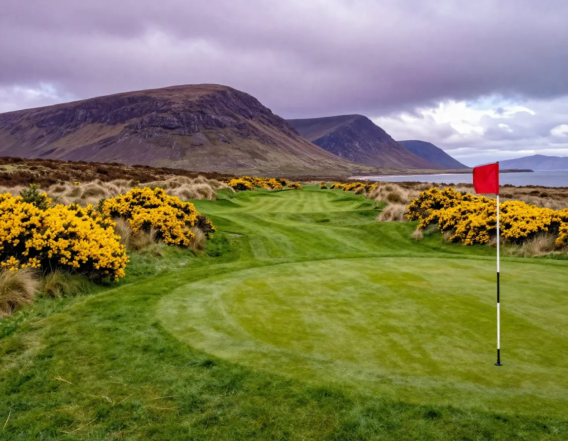 Royal county down fairway mourne mountains yellow gorse