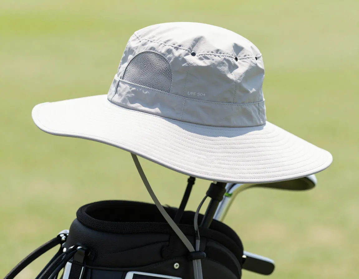 Wide brim sun hat with upf 50 protection and an adjustable chin strap