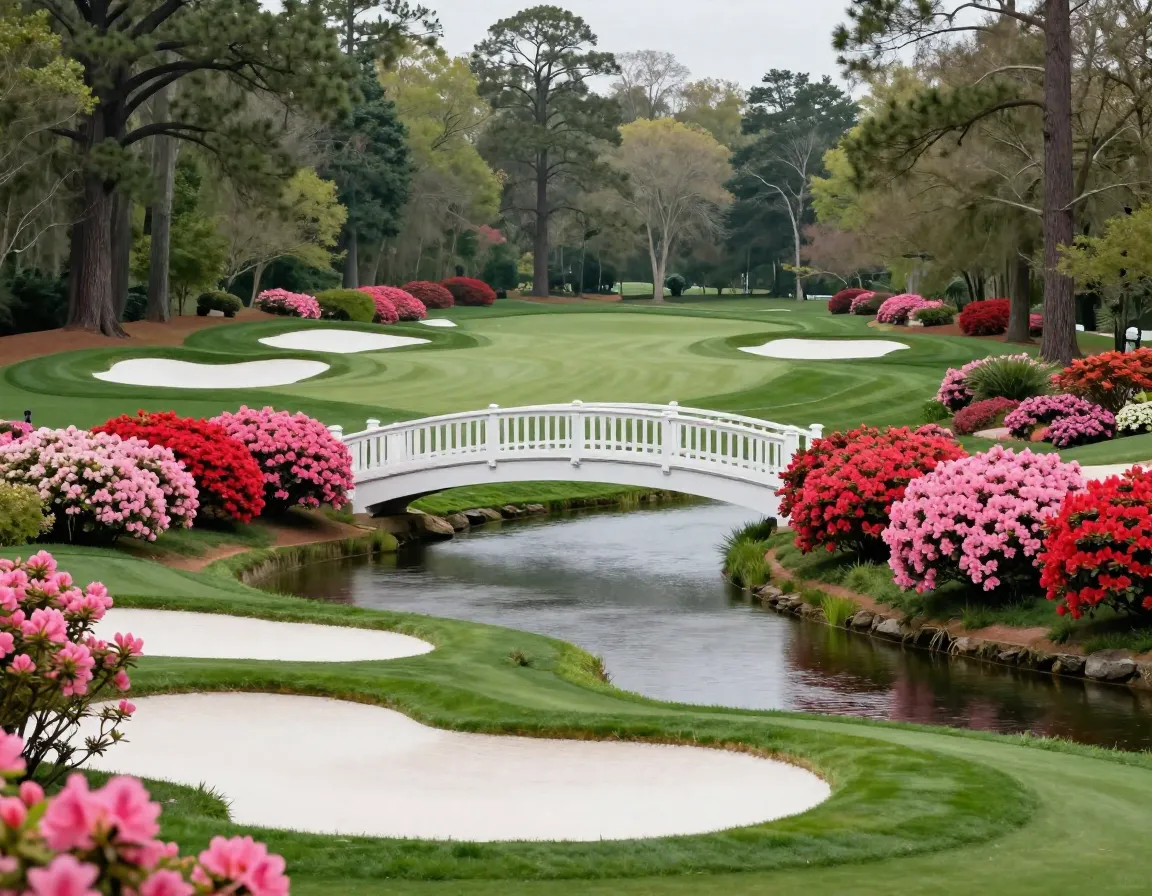 Augusta national golf club azalea bloom rae creek bridge