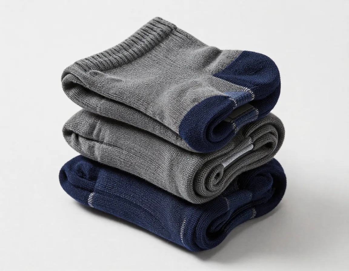 Cushioned performance golf socks in a neutral color stack