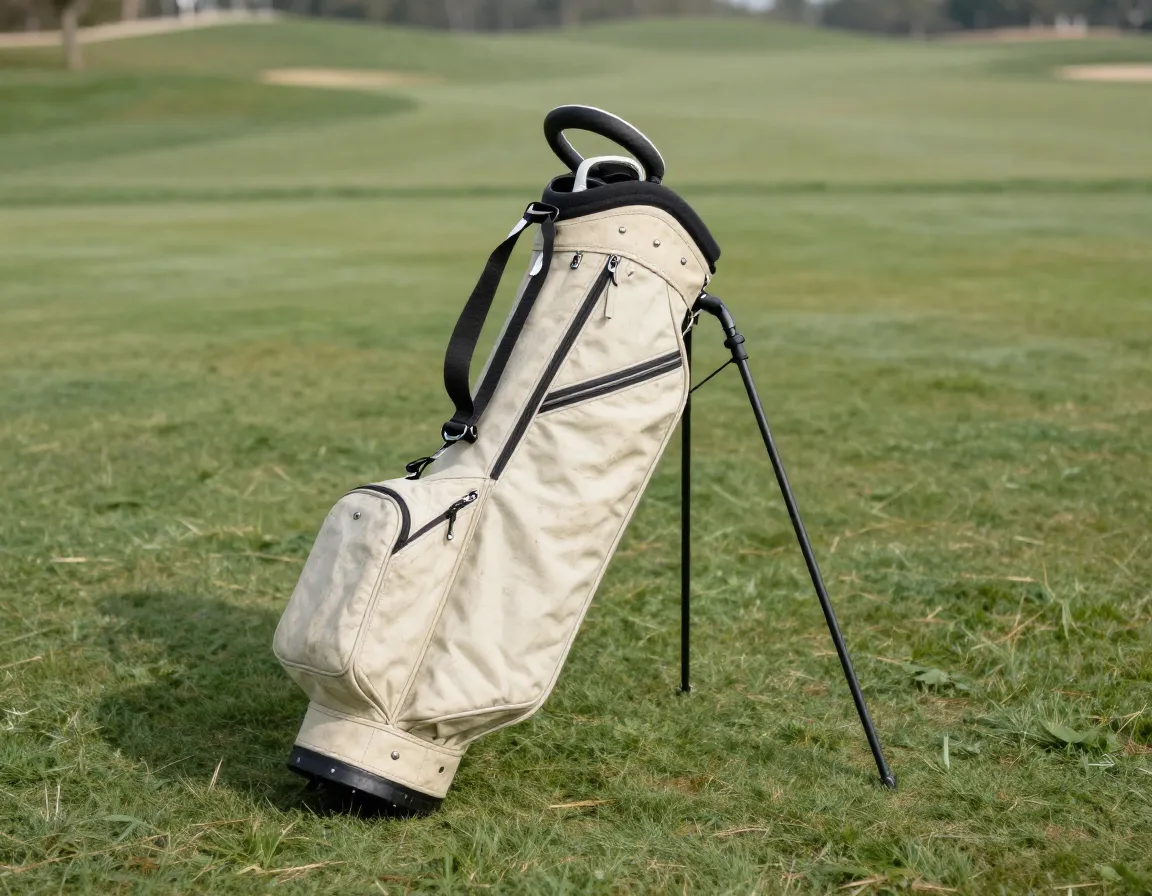 1973 lightweight canvas ping stand bag on outdoor course grass