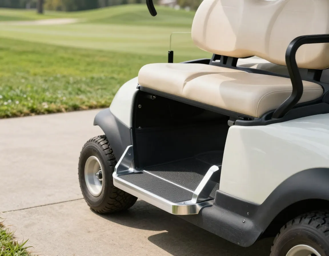 Rear seat step kit integrated into golf cart for easy access
