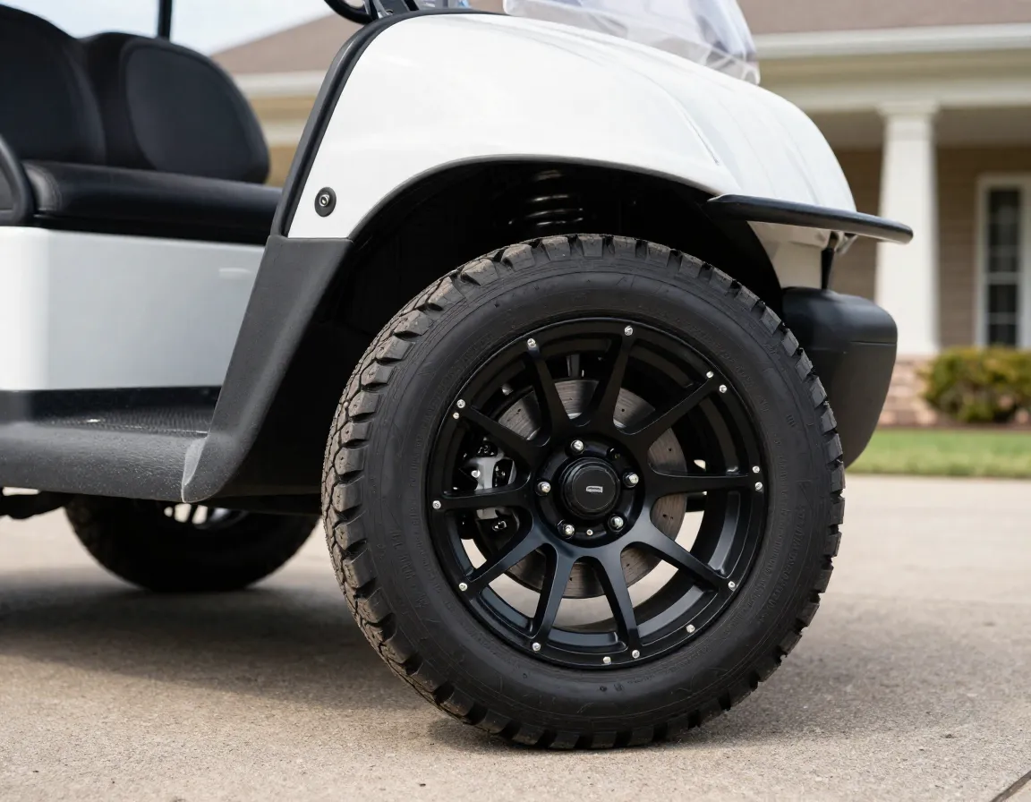 Premium low profile wheels and tires on an evolution cart