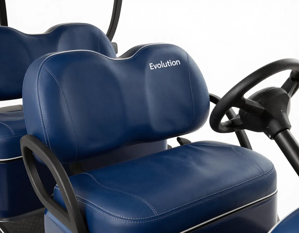 Custom navy blue marine grade vinyl upholstery with white stitching