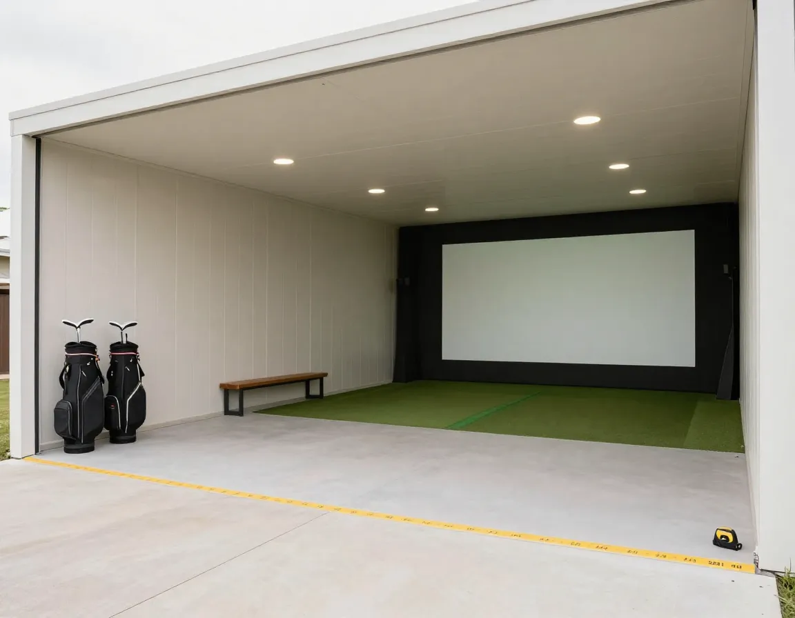 Optimal dimensions and space planning for outdoor golf simulator shed
