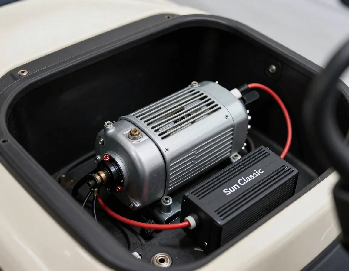 Yamaha sun classic golf cart electric motor and controller close up