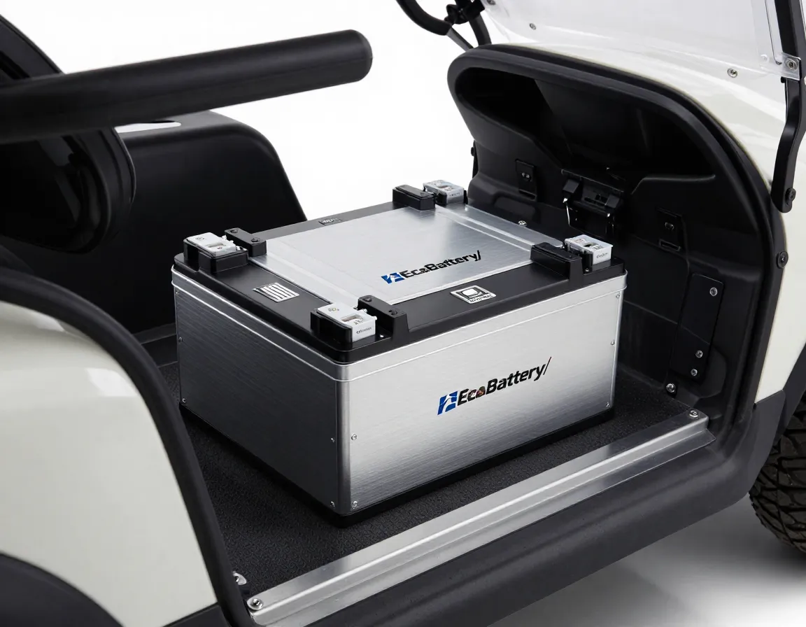 Modern lithium battery pack mounted in denago golf cart chassis