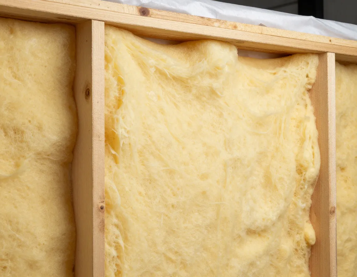 Spray foam insulation in golf simulator shed wall cavity