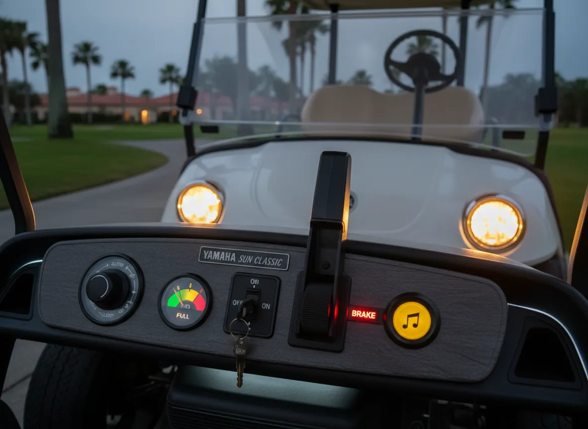 Yamaha sun classic golf cart dashboard safety controls and illuminated lights