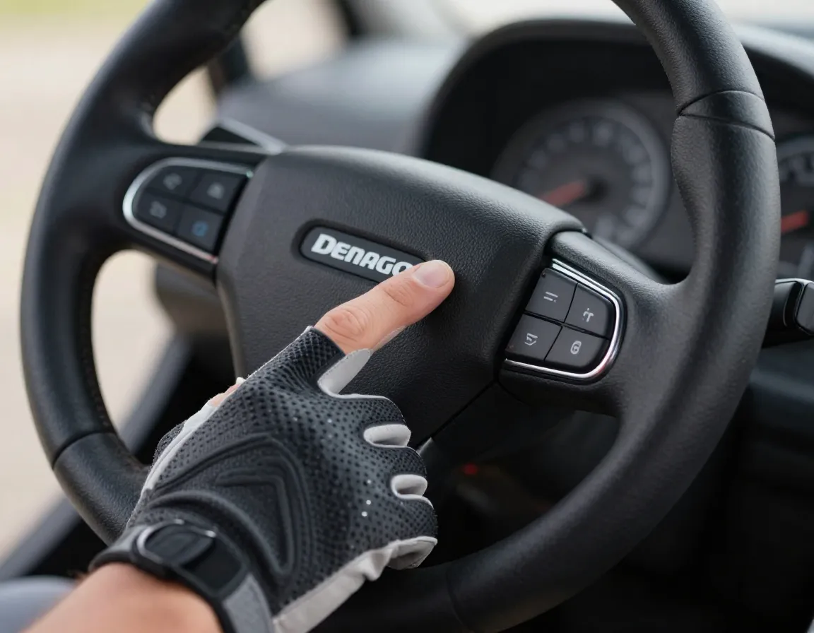 Enhanced ergonomic steering wheel control interface close up