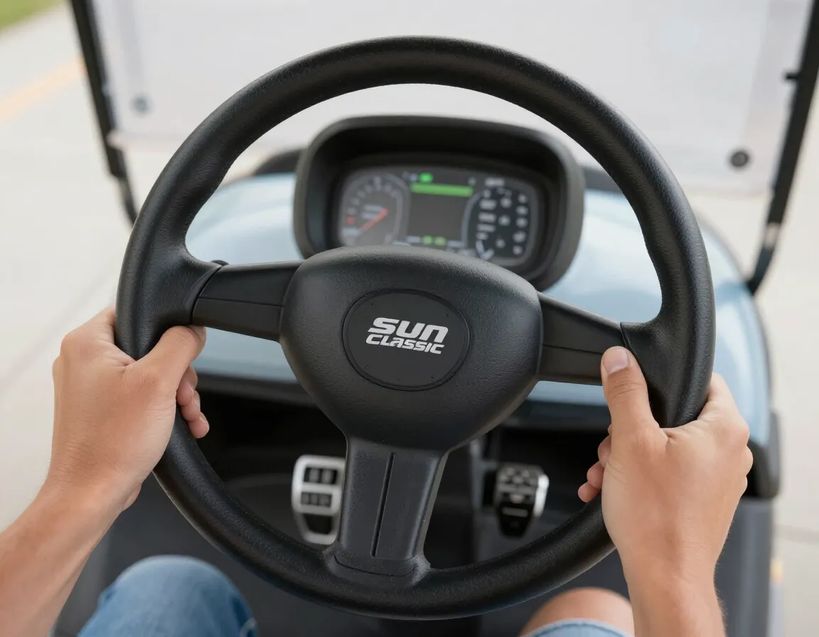 Yamaha sun classic golf cart driver seat view of intuitive controls