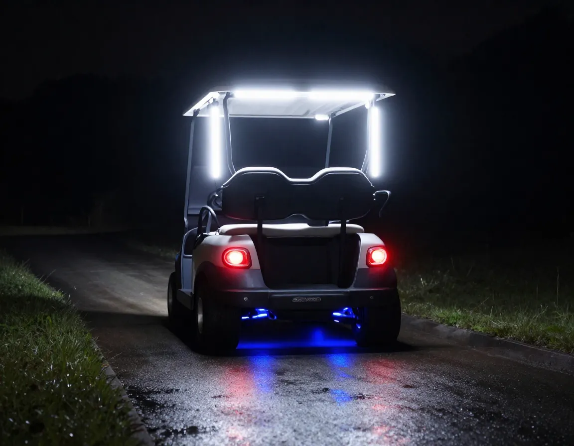 Advanced led light system illuminating denago golf cart path
