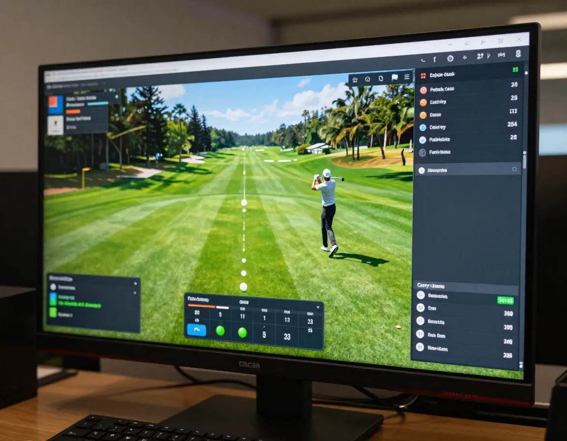 Golf simulation software display on a large monitor