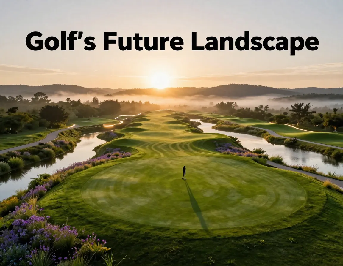 Sunrise golfer silhouette modern sustainable led course wildflower water