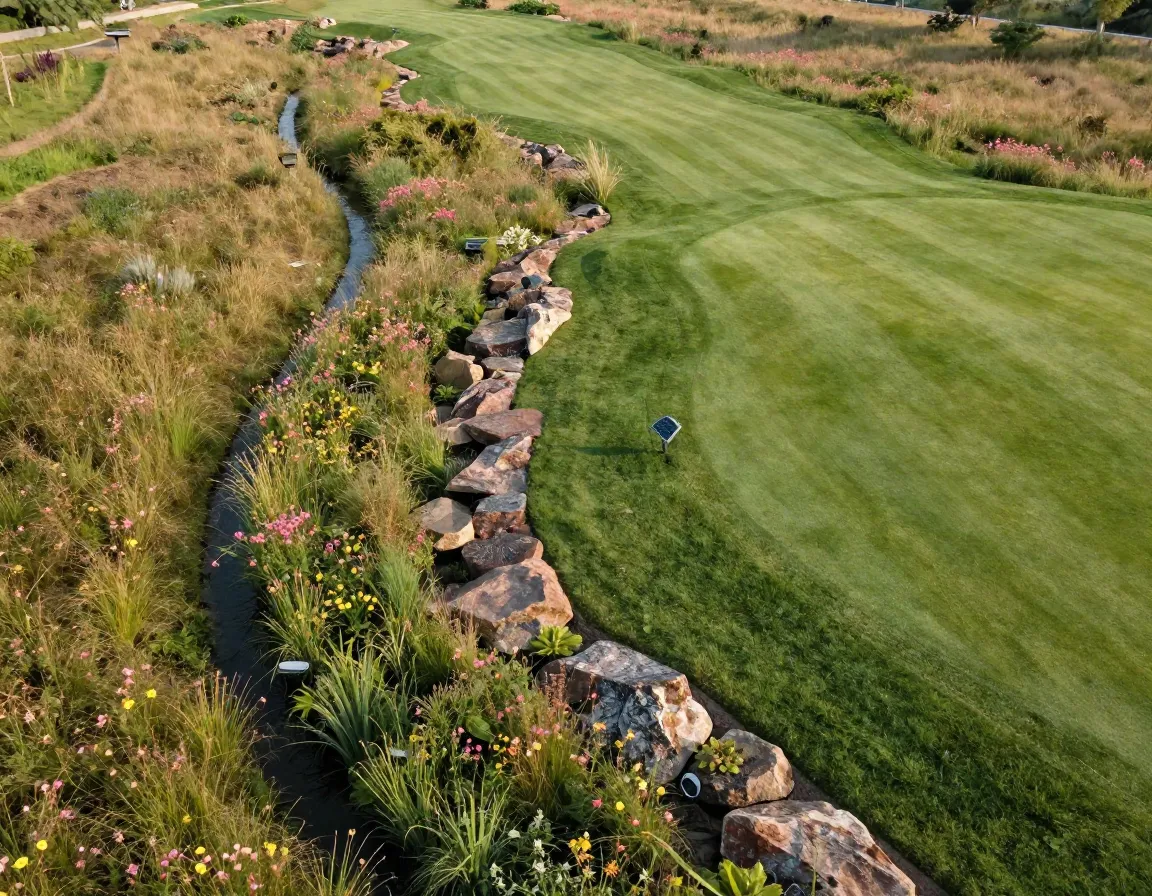 Native plant golf course with wildflower meadow and bioswales