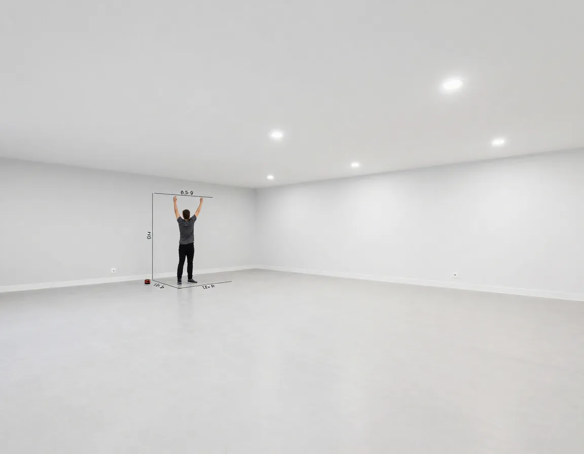 Spacious bright basement golf simulator room minimum dimensions for swing